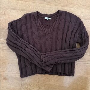 Madewell V-Neck Cable Knit Sweater - Dark Brown